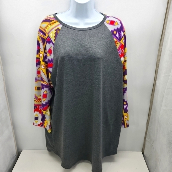 LuLaRoe Randy Style Baseball Tee Shirt Printed Sleeves Women's 2XL - Picture 2 of 7